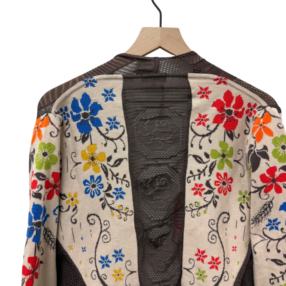IVKO Woman Floral Knit Asymmetrical Front Cardigan Beige Brown Cotton Sz 44 - Picture 13 of 13